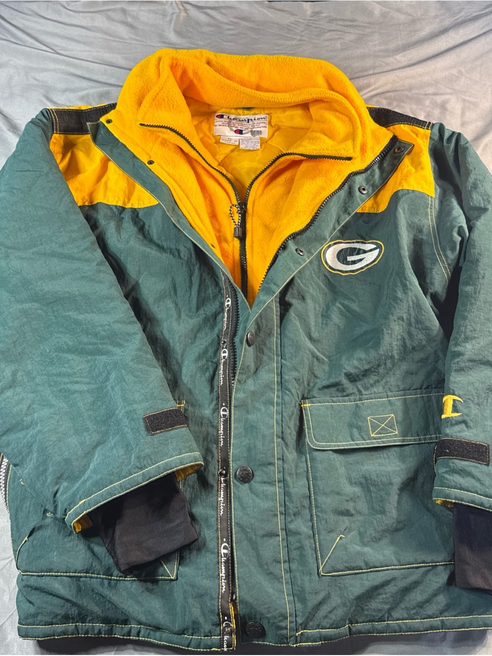 Champion Green and Yellow Men’s Puffer Jacket Vintage